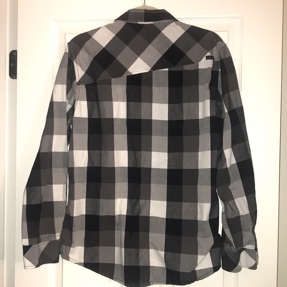 Ocean Current Black and white Greyscale Plaid Longsleeve Button Up Shirt - Picture 5 of 6